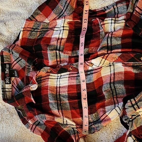 Polly & Esther LG Red Plaid Flannel Button Down Shirt - Picture 7 of 10